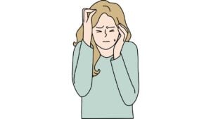 An illustration of a stressed woman holding her head.