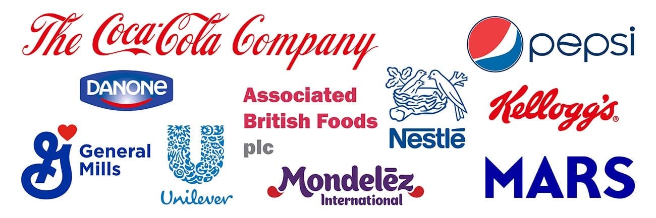 Top-10 consumer companies. Big corporations of food and drink products. Coca-Cola, Pepsi, Nestle, Unilever, Danone, Mondelez, Mars, Kellogg